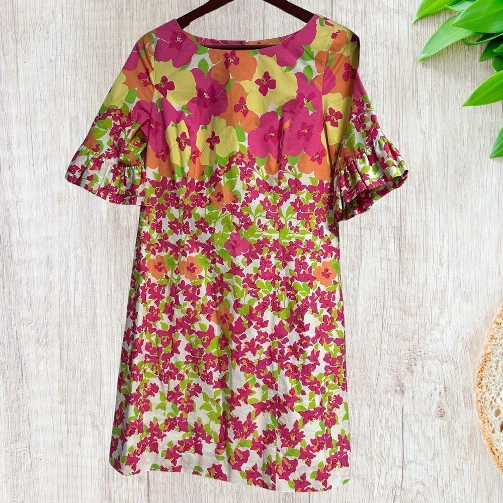 Lilly Pulitzer Womens Dress Size 6 Multicolor Floral Short Sleeve Ruffles Easter